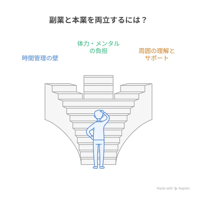 副業と本業の両立で感じる主な不安・課題マップ
