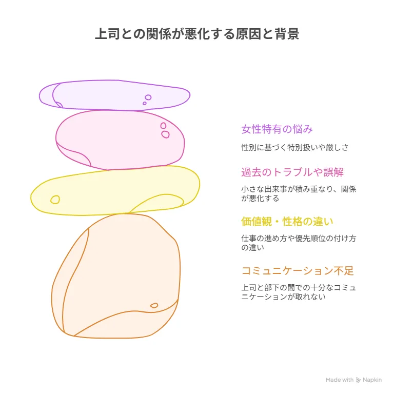 上司との関係が悪化する主な原因マップ