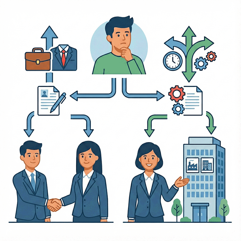 転職エージェントと派遣の選択フローチャート