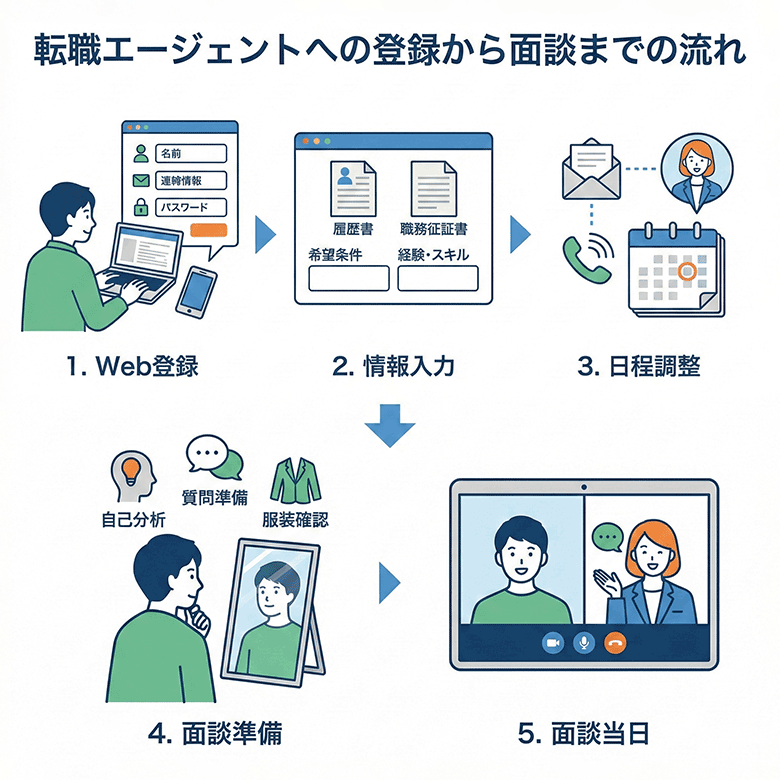転職エージェントへの登録から面談までの流れ