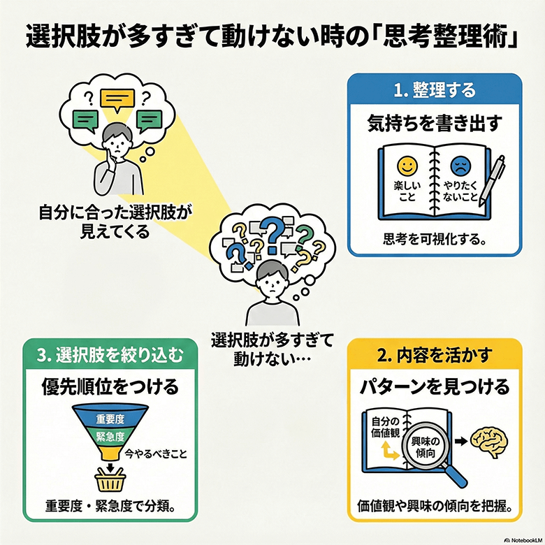 選択肢が多すぎて動けない時の思考整理術