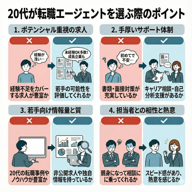 20代が転職エージェントを選ぶ際のポイント